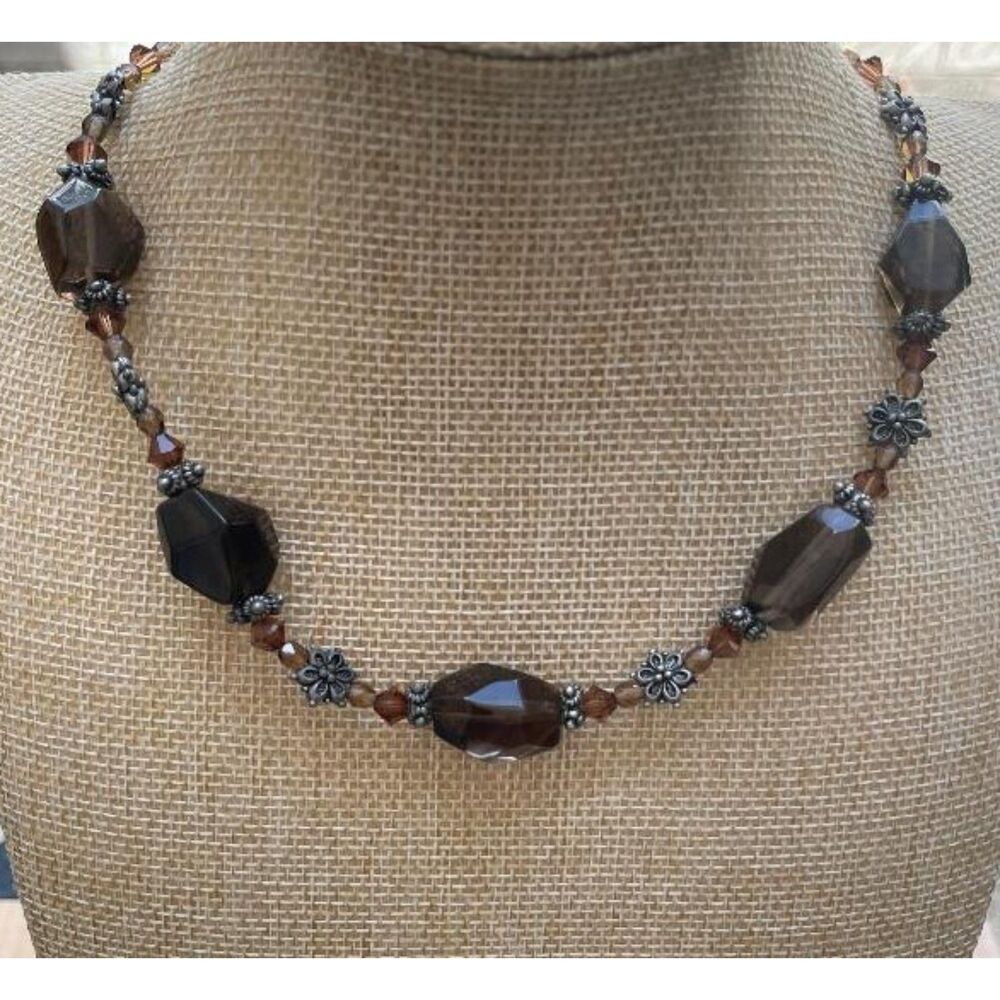 Vintage Silver Tone Smoky Quartz Necklace